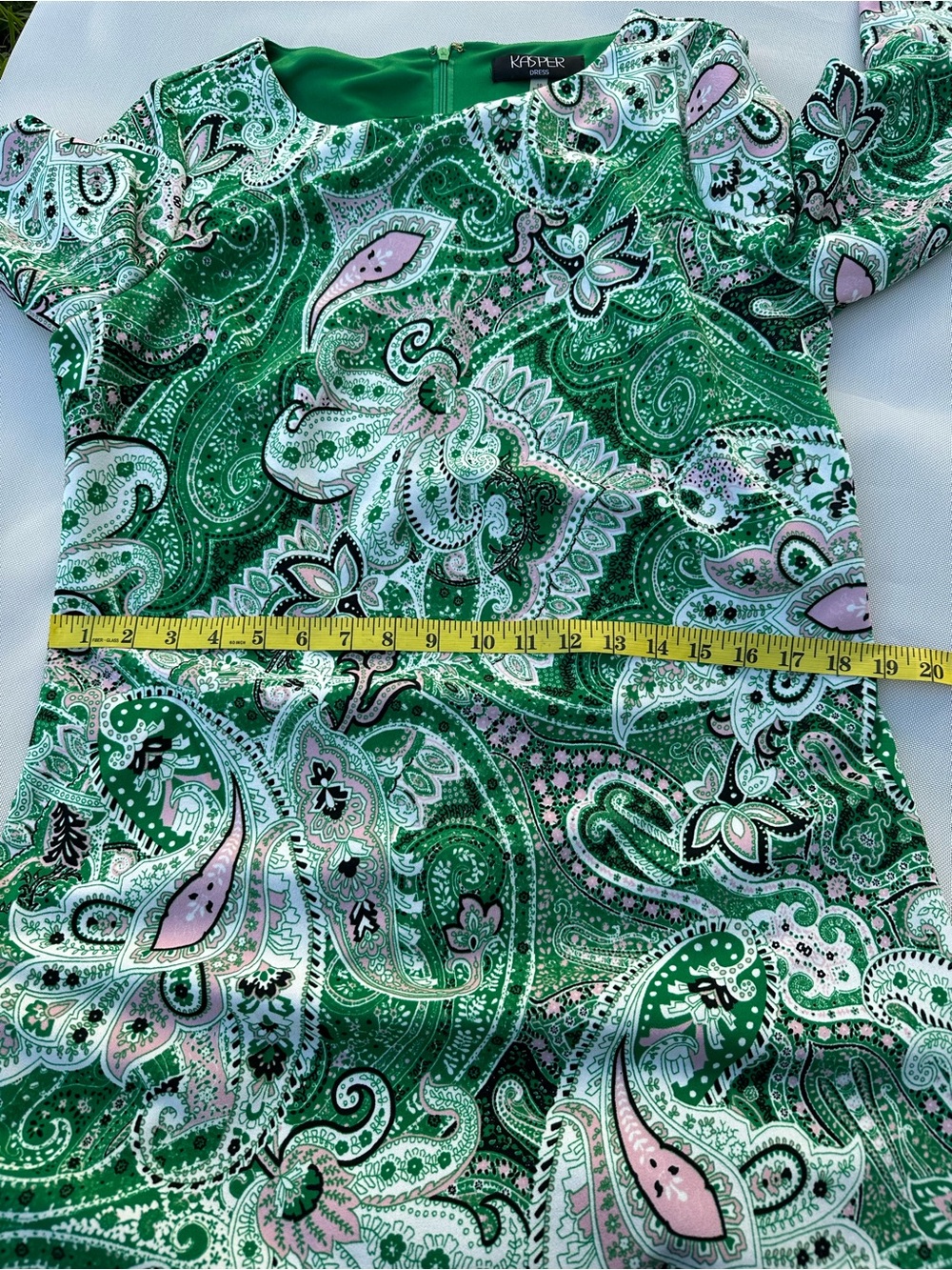 Kasper printed Ruffle -sleeve sheath green paisley print Dress women’s size 10 - Picture 8 of 13